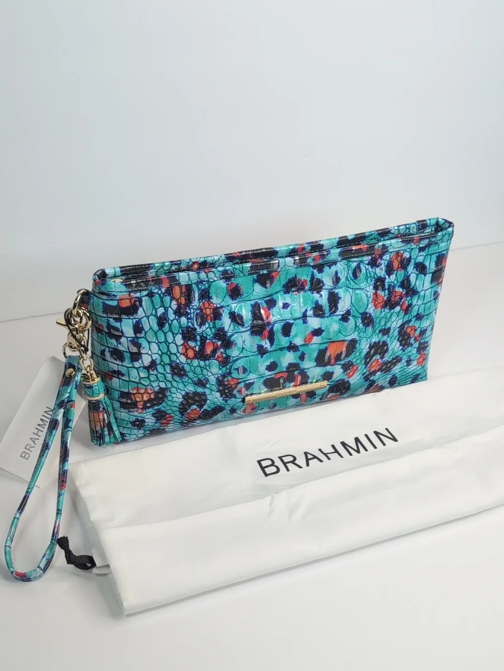 Brahmin Turquoise Multi Croc-Embossed Wristlet with Removable Strap NWT